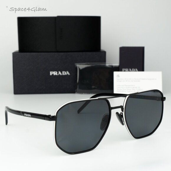 Prada Women Sunglasses Black Polarized Dark Grey Pilot PR59YS 1AB5Z1 BRAND NEW - Picture 1 of 10